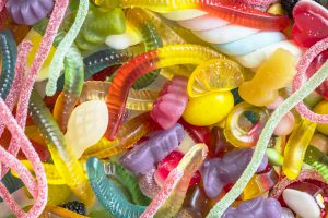 closeup colorful assorted jelly worms other candies
