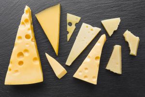 flat lay assortent emmental cheese